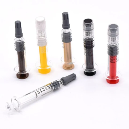 Alta qualidade 0,5ml 1ml 1,5ml 2,25ml 3ml 5ml Luer Caps Luer Lock Seringa de vidro pré-preenchida com óleo